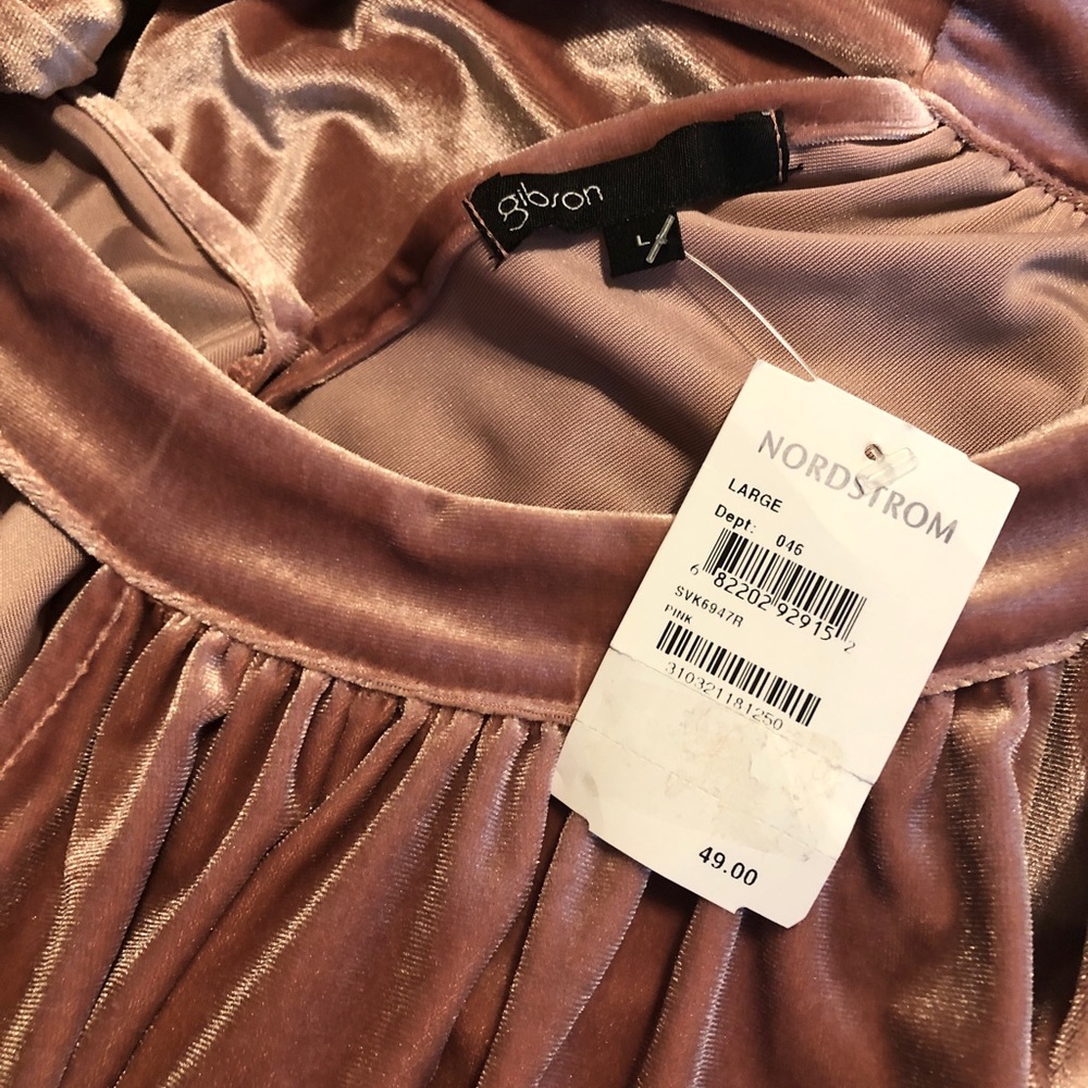 NWT Sz L Gibson X Glam The Motherchic Pink Velvet Halter Tie Top - Picture 11 of 11
